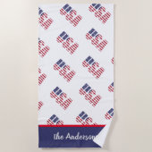 Serviette De Plage Nom, USA American Flag Stars & Stripes, Pool - (Devant)