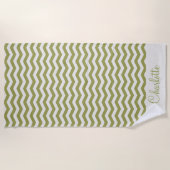Serviette De Plage Nom vert pastel en rayure zig zag géométrique (Devant)