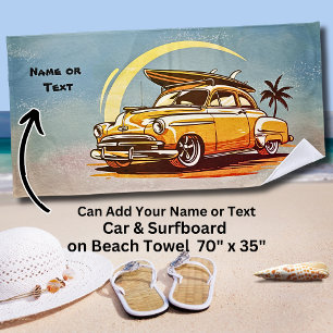 Serviette De Plage Nom, Vieille voiture avec planche de surf et palmi