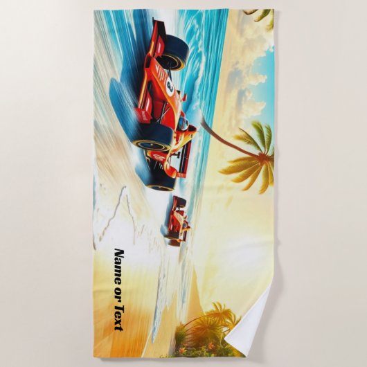 Serviette De Plage Nom, Voitures de course sur le sable (Devant)