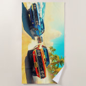 Serviette De Plage Nom, Voitures rouges et bleues sur la rive du Surf (Devant)
