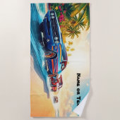 Serviette De Plage Nom, Voitures rouges et bleues sur le sable (Devant)
