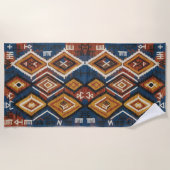 Serviette De Plage Nomade Indigo Terrien – Patchwork Tribal Artisanal (Devant)