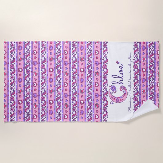 Serviette de plage nommée de griffonnage de fleur (Devant)