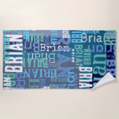 Serviette De Plage Noms répétés bleus (Devant)