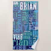 Serviette De Plage Noms répétés bleus (Devant)