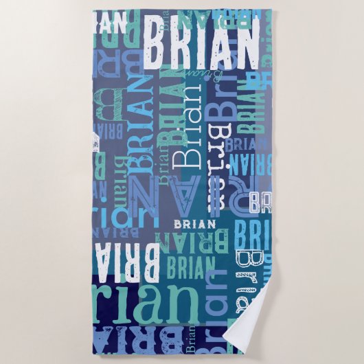 Serviette De Plage Noms répétés bleus (Devant)