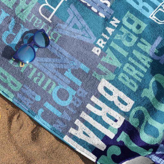 Serviette De Plage Noms répétés bleus