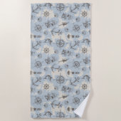Serviette De Plage Nostalgique marin thème bleu motif (Devant)