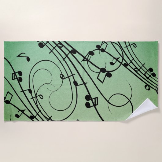 Serviette De Plage Notes de fantaisie Design de musique verte (Devant)