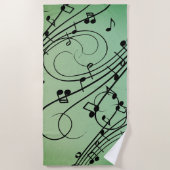 Serviette De Plage Notes de fantaisie Design de musique verte (Devant)