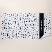 Serviette De Plage Notes de musique blanche et noire de luxe personna (Devant)