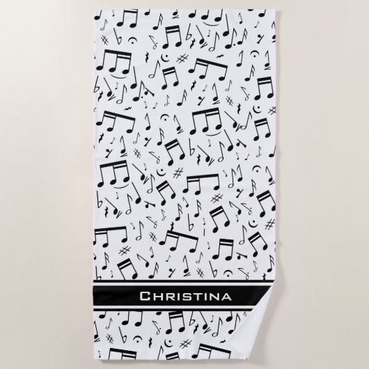 Serviette De Plage Notes de musique blanche et noire de luxe personna (Devant)