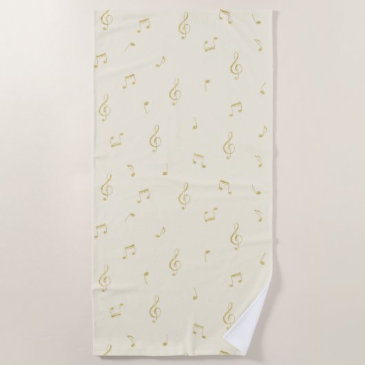 Serviette De Plage Notes de musique crème or (Devant)