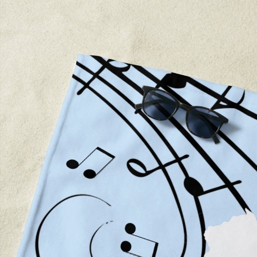 Serviette De Plage Notes de musique fantaisie Bleu (En situation)