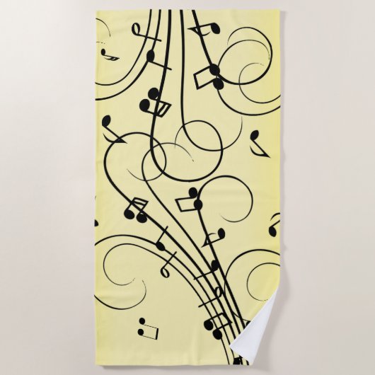 Serviette De Plage Notes de musique fantaisie jaune (Devant)