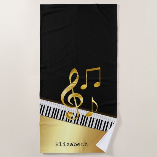 Serviette De Plage Notes de musique moderne Black Gold, Touches de pi (Devant)
