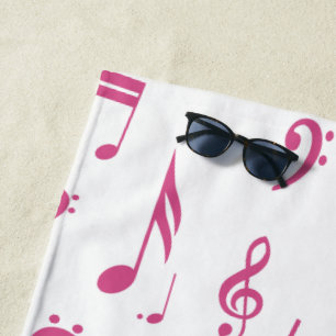 Serviette De Plage Notes de musique Treble Clef Wave en rose et blanc