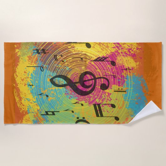 Serviette De Plage Notes lumineuses de musique sur l'explosion de (Devant)