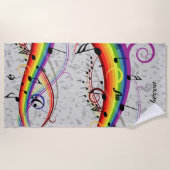 Serviette De Plage Notes musicales noires d'arc-en-ciel sur le gris (Devant)