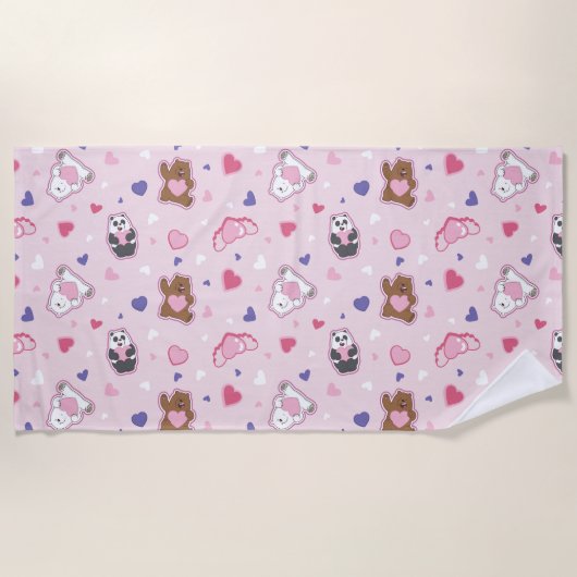 Serviette De Plage Nous les ours nus - Valentine Hearts Motif (Devant)