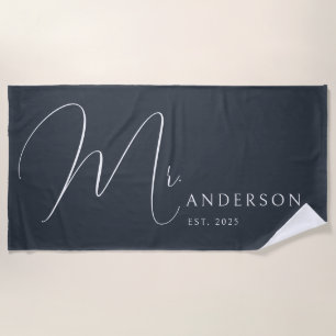 Serviette De Plage Nouveaux mariés gris foncé M. Nom Lune de miel per