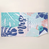 Serviette De Plage Nouvelle Mme | Feuilles Tropicales (Devant)