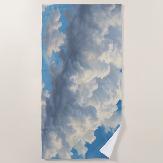 Serviette De Plage Nuages blancs et ciel bleu clair (Devant)