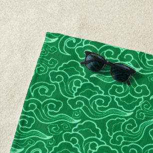 Serviette De Plage Nuages japonais Vintages, Jade Green