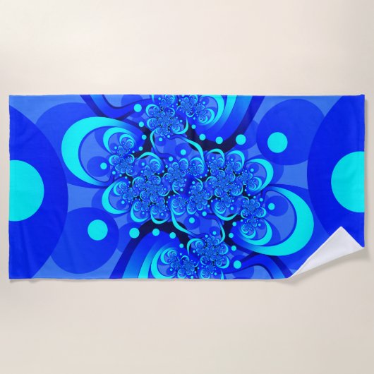 Serviette De Plage Nuances de bleu moderne art fractal Abstrait (Devant)