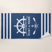 Serviette De Plage Oars d'Ancres nautiques Helm Votre nom Bleu & Blan (Devant)