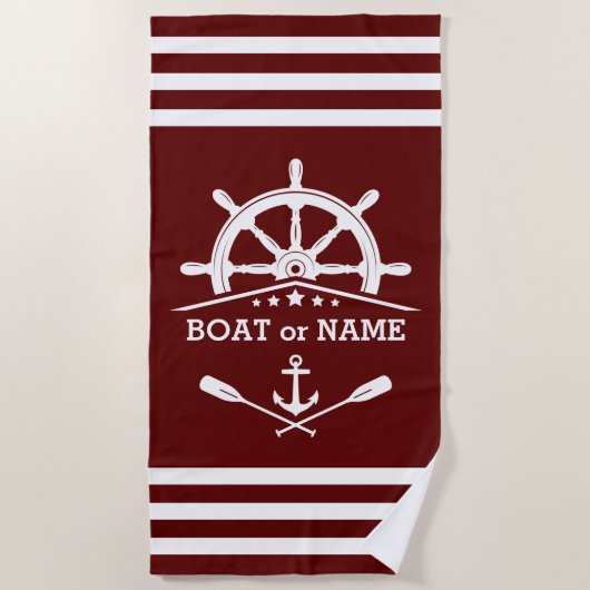 Serviette De Plage Oars d'Ancres nautiques Helm Votre nom Rouge et Bl (Devant)