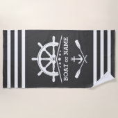 Serviette De Plage Oars d'Ancres nautiques Helmer Votre Nom Gris & Bl (Devant)