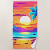 Serviette De Plage Oasis tropicale du coucher de soleil (Devant)