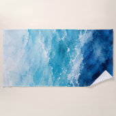 Serviette De Plage Océan bleu aquarelle abstrait (Devant)