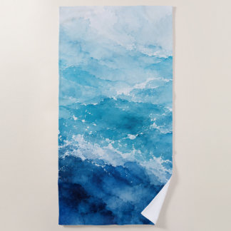 Serviette De Plage Océan bleu aquarelle abstrait