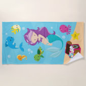 Serviette De Plage Ocean Sea Friends mignonne caricature sirène & tré (Devant)