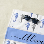 Serviette De Plage Ocean Seahorse Tropical bleu gris (En situation)