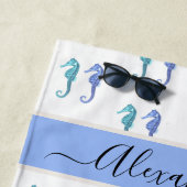 Serviette De Plage Ocean Seahorse Tropical bleu turquoise Beach Towne (En situation)