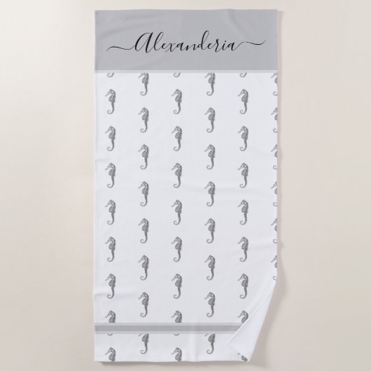 Serviette De Plage Ocean Seahorse Tropical Grey Beach Towne (Devant)