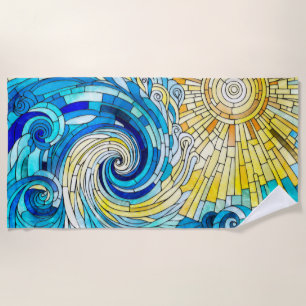 Serviette De Plage Ocean Wave Sun mosaïque art