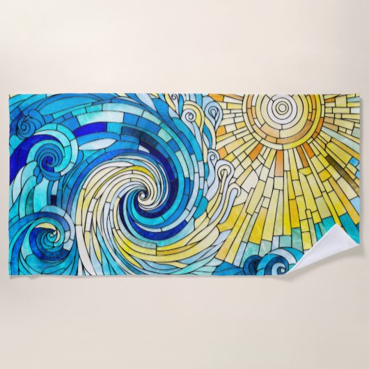 Serviette De Plage Ocean Wave Sun mosaïque art (Devant)