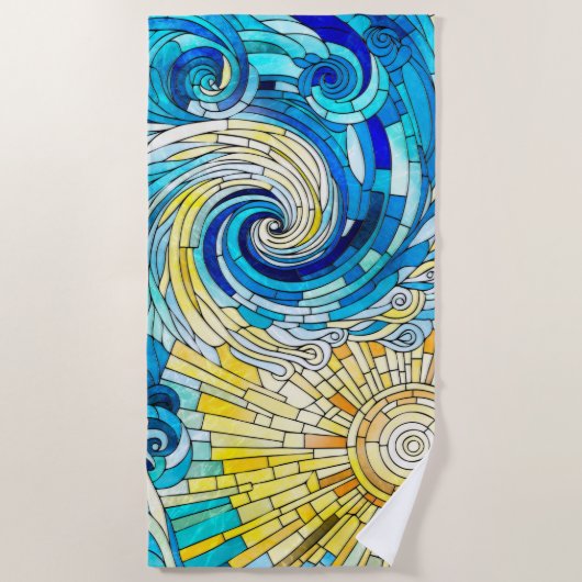 Serviette De Plage Ocean Wave Sun mosaïque art (Devant)