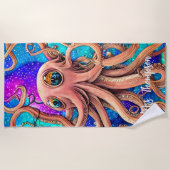 Serviette De Plage Octopus aquarelle avec nom personnalisé (Devant)