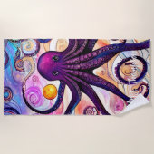 Serviette De Plage Octopus aquarelle joueuse avec nom personnalisé (Devant)