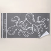 Serviette De Plage Octopus blanc marine moderne gris océan (Devant)