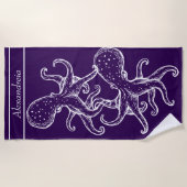 Serviette De Plage Octopus blanc marine moderne océan violet (Devant)