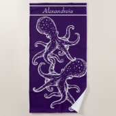 Serviette De Plage Octopus blanc marine moderne océan violet (Devant)