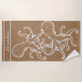 Serviette De Plage Octopus blanc marine moderne Tan (Devant)
