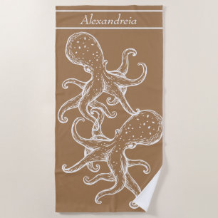 Serviette De Plage Octopus blanc marine moderne Tan